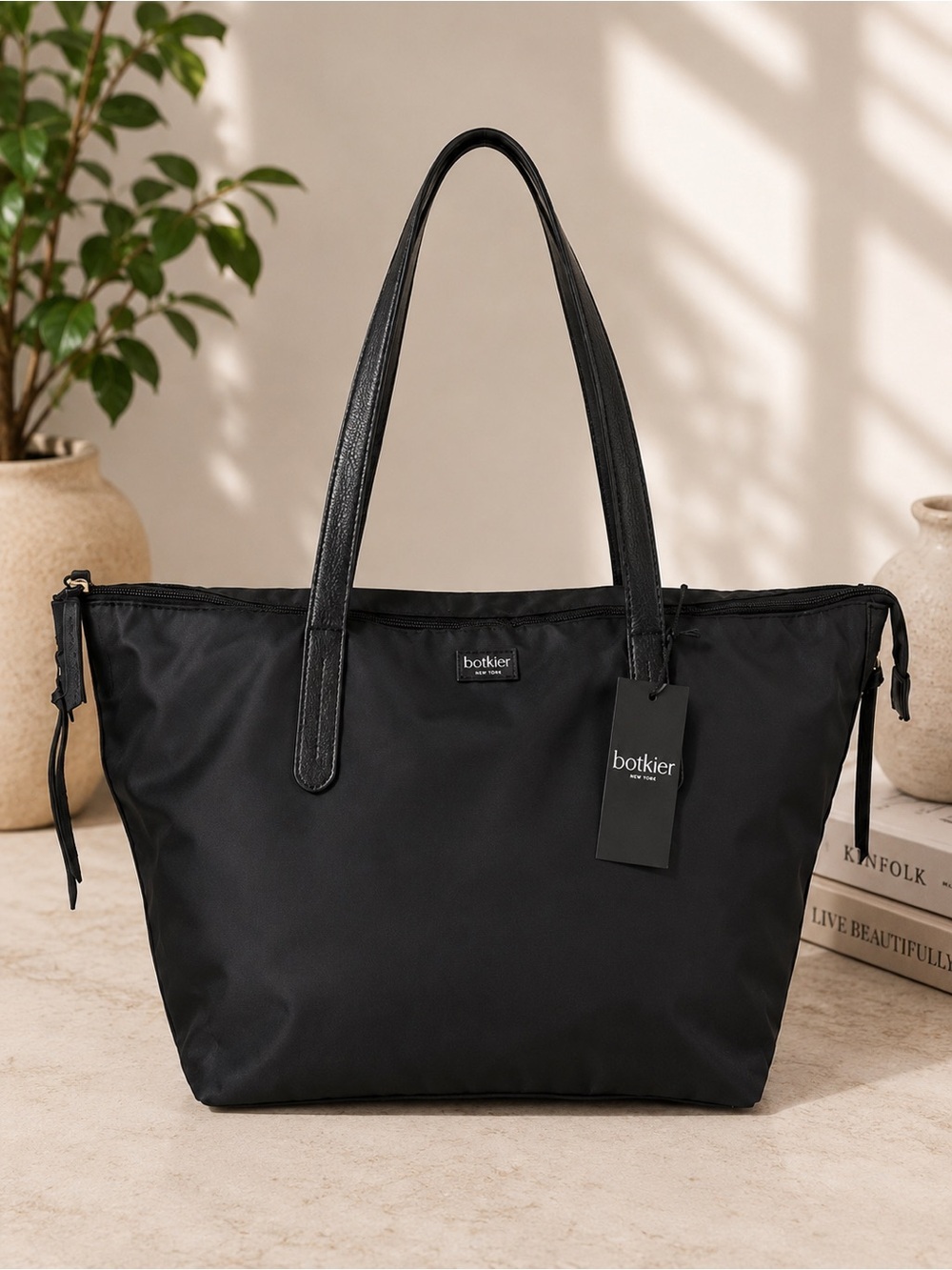 Botkier Black Nylon Tote Bag Large Travel Laptop Shoulder Carryall work bag